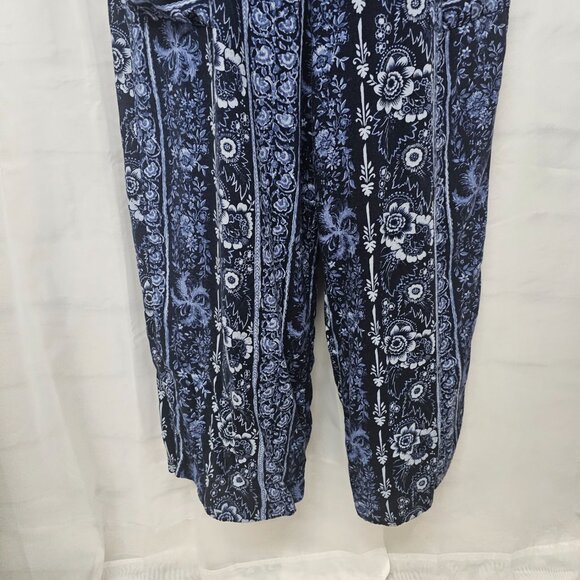 Molly Malloy Blue Floral Jumpsuit Cropped Cottagecore Boho 10P - Picture 6 of 12